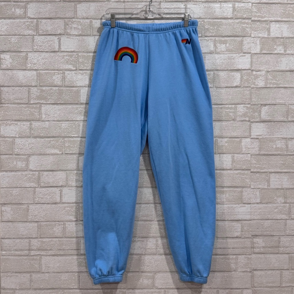 Aviator Nation Rainbow Embroidery Sweatpants In Sky - Size - Large